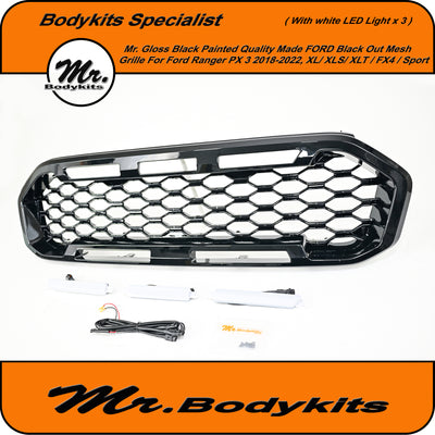 Gloss Black Front Grille with LED Lights For Ford Ranger 2018-2022 PX3 XL/ XLS/ XLT