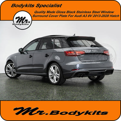 Gloss Black Window Trim Cover Plate For Audi A3 8V Hatchback 2013-2020, Stainless Steel Made