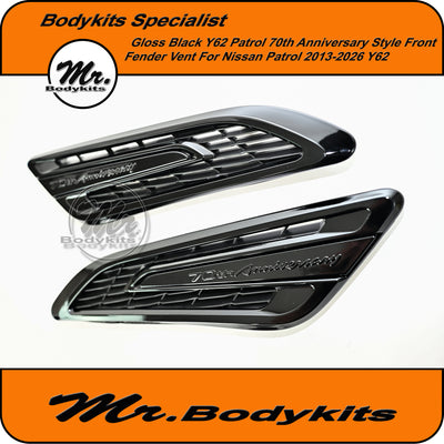 Fender Grille Vents 70th Anniversary Style For Nissan Patrol Y62 2013-2022 Gloss Black, Full Replacement