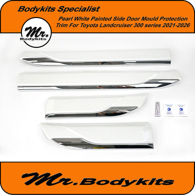 Pearl White /Chrome Body Door Mould For Landcruiser 300 2021-2026, Protector Trim