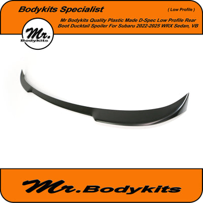 VB Subaru WRX 2022-2024 D-Spec Low Profile Rear Boot Spoiler, Quality Plastic made, Mr Bodykits