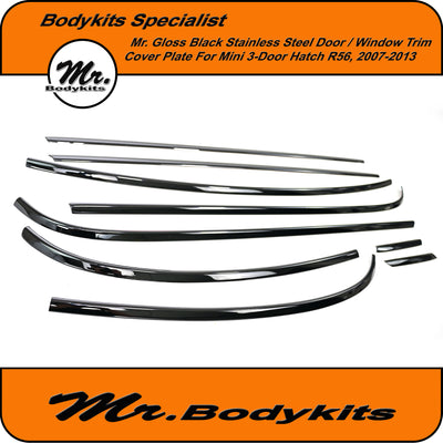 Gloss Black Door Window Door Trim Set For Mini 3 Door Hatch R56 2007-2013, Stainless Steel