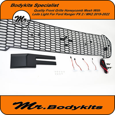 Honeycomb Mesh Front Grille With LED Lights For Ford Ranger PX2 MK2 2015-2019, Mr Bodykits