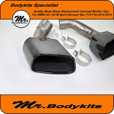 Black Out Exhaust Muffler Tailpipe Tips For BMW X5 / X6 -F15/ F16 2013-2018 M-Sport Rear Bumper