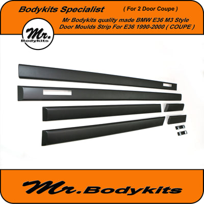 BMW E36 (Coupe) M3 Style Door Moulding Strip Trim Set With Clip/ Badge Emblem, Mr Bodykits
