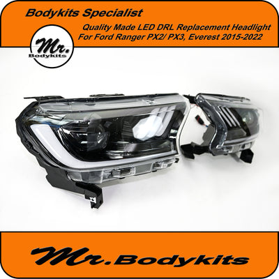 Ford Ranger/Everest 2015-2022 Replacement LED projector Headlight Gloss Black Background