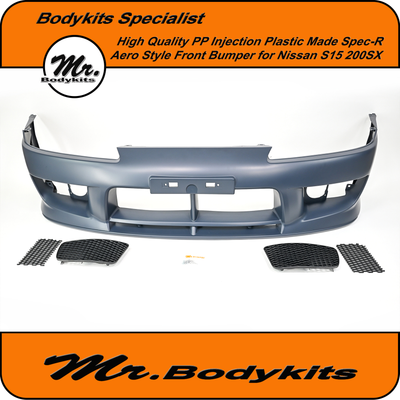Spec-R Aero Style Plastic Front Bumper Bodykits With Foglight Cover And Mesh For Nissan S15 200SX