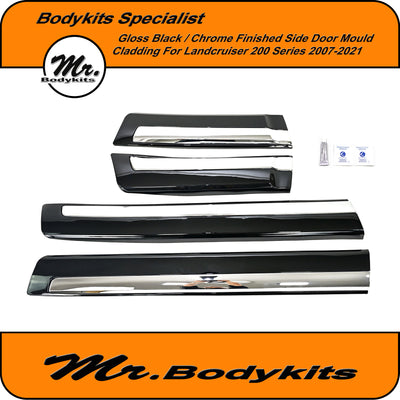 Toyota Landcruiser 200 Series  2007-2021 Gloss Black/Chrome Body Door Mould Cladding