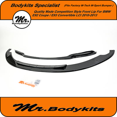 Competition Style Front Lip Splitter For BMW BMW E92 / E93 2010-2013 3 Series, Gloss Black