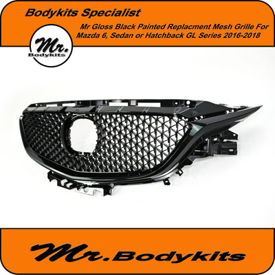 Mazda 6 GL 2016-2018 JDM Front Bumper Mesh Grille -Gloss Black Painted, Mr Bodykits