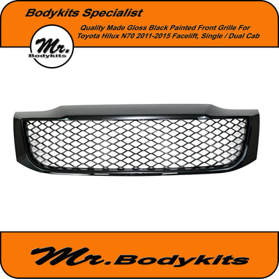 Toyota Hilux Ute 2011-2015 Gloss Black Painted Front Grille, SR/ SR5/ Workmate, Quality Made