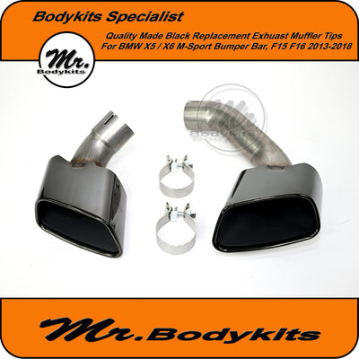 Black Out Exhaust Muffler Tailpipe Tips For BMW X5 / X6 -F15/ F16 2013-2018 M-Sport Rear Bumper