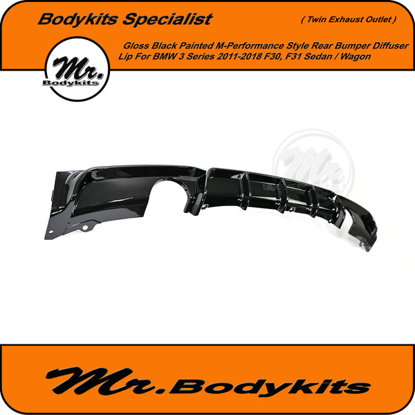 Rear Bumper Lip Diffuser With LED Light For BMW F30 F35 320i 328i 335i M Sport 2012 - 2018 Four Outlet Exhaust Guard - 34