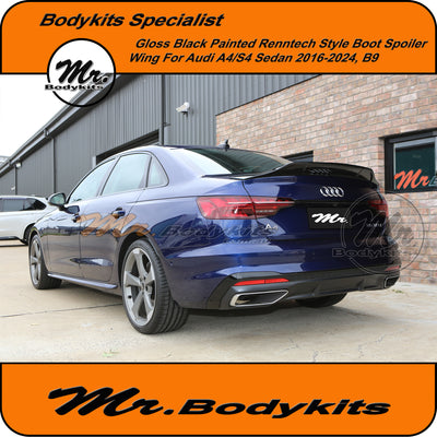 Renntech Style Boot Spoiler Wing For Audi A4/S4 Sedan 2016-2024,B9 .Gloss Black