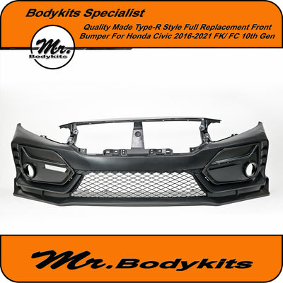 Honda Civic 2016-2021 FK/FC 10th gen Type-R Style Full Front Bumper With Lip, Hatch / Sedan