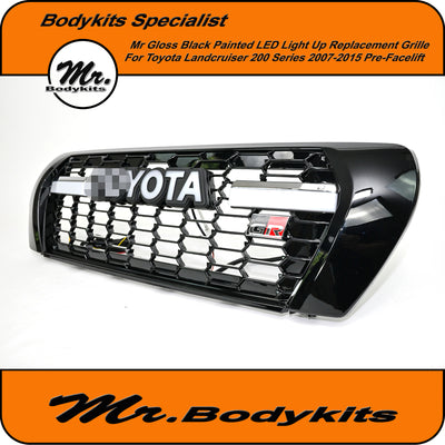 Toyota Landcruiser 200 Series LED Light Up Front Grille 2007-2015 (Pre-Facelift), Gloss Black