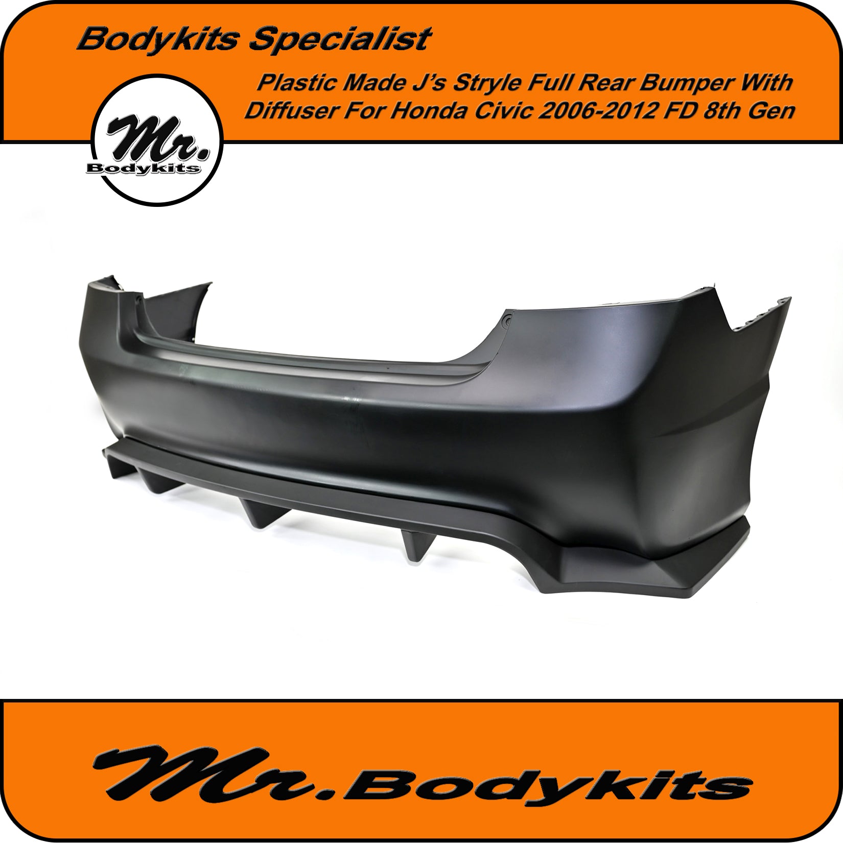 06 Honda Civic Rear Bumper J'S Style Plastic Full Rear Bumper With Diffuser For Honda Civic FD 20