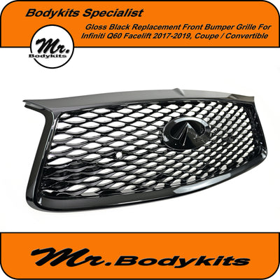 Gloss Black Front Grille For Infiniti Q60 2017-2019 Coupe/Convertible Facelift, Mr Bodykits
