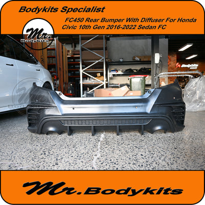 FC450 Rear Bumper With Diffuser For Honda Civic 2016-2022, 10th Gen Sedan FC