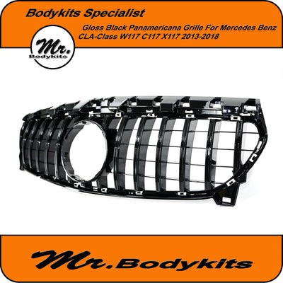 Mercedes Benz CLA C117 W117 2013-2018 GT Panamericana Style Front Bumper Grille, Gloss Black