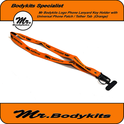 Mr Bodykits Logo Phone Lanyard Key Holder with Universal Phone Patch / Tether Tab (Orange)