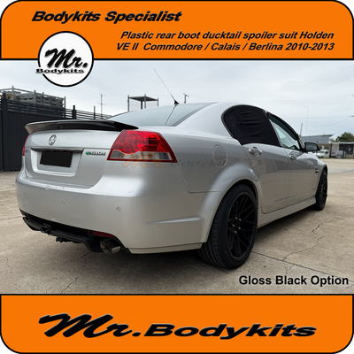 Plastic Rear Ducktail Spoiler Suit Holden HSV E3 Clubsport / R8 / GTS / VE Series 2 2010-2013 Sedan (Unpainted Matte Black / Gloss Black) - Designed by Mr Bodykits