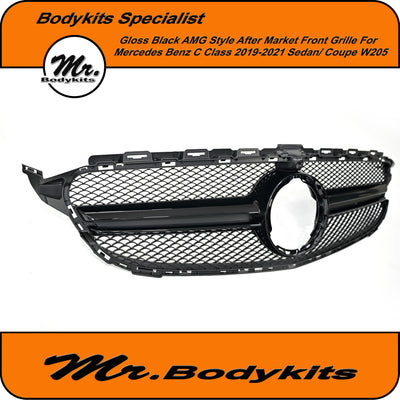 C63 AMG Style Front Bumper Grille For Mercedes Benz W205/C205 C-Class 2019-2021, Gloss Black
