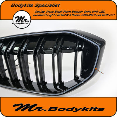BMW 3 Series 2023-2026 G20/ G21 (LCI) Front Bumper Kidney Grille With LED Light Strip Surround