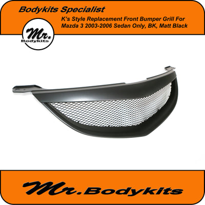 Mazda 3 BK 2003-2006 Sedan K's Style Front Replacement Grill, Smooth Matte Black