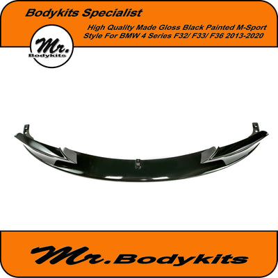 M Sport Style Front Lip Spoiler For BMW F32/ F33/ F36 (Fits M-Performance Bumper) - Gloss Black