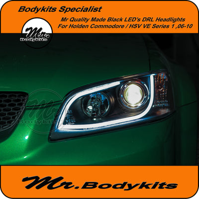 Mr DRL LED's Black Projector Headlights For Holden Commodore/ HSV VE Series 1, 06-10