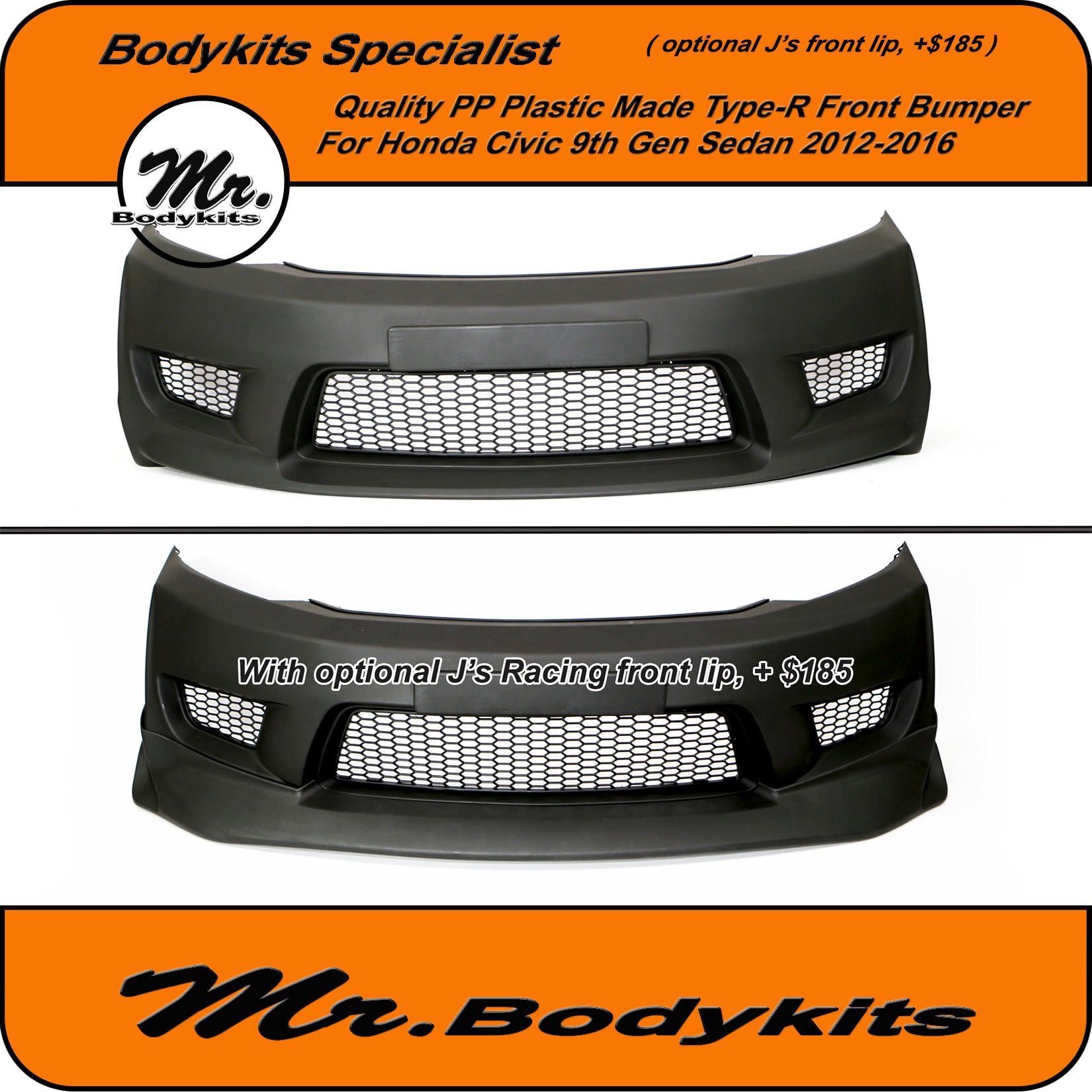 Front Bumper Honda Civic 2013 Honda Civic 9th Gen 2012-2016 FB Plastic Type-R Front Bumper Bar, w/Op