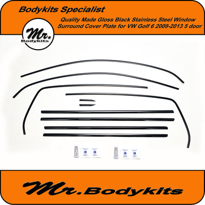 Volkswagen VW Golf 6, 5 Door Hatch stainless steel Gloss Black window Trim cover plate 2009-2015