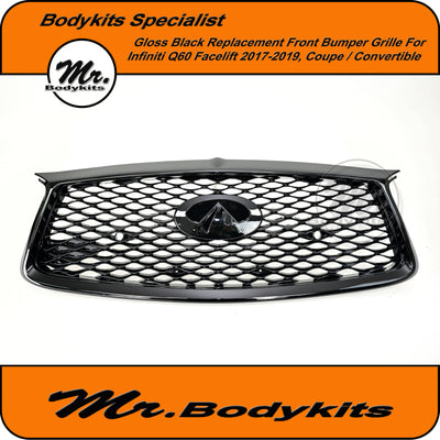 Gloss Black Front Grille For Infiniti Q60 2017-2019 Coupe/Convertible Facelift, Mr Bodykits