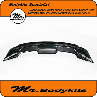GT500 Style Spoiler With Gurney Flap For Ford Mustang 2015-2023 FM FN Gloss Black Painted