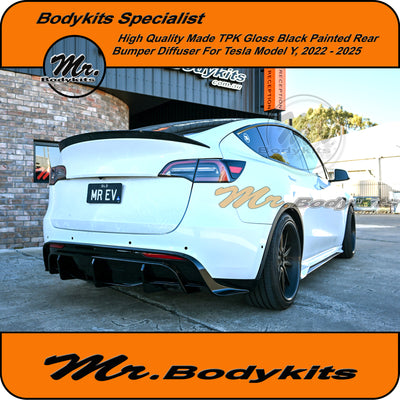 Tesla Model Y TPK Gloss Black Full Size Rear Bumper Diffuser, 2022-2025 Quality Made