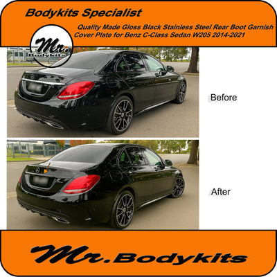 Benz C-Class W205 Sedan stainless steel Gloss Black Rear boot Garnish cover plate 2014-2021 (Copy)