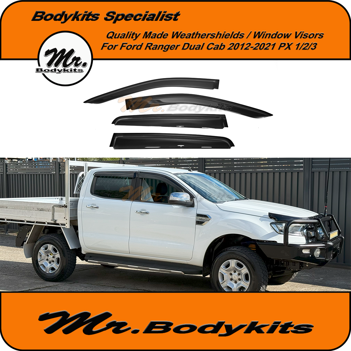 Ford Ranger Window Frame Mr Weathershield Window Visor Set For Ford Ranger PX Dual-Cab 2012-202 ...
