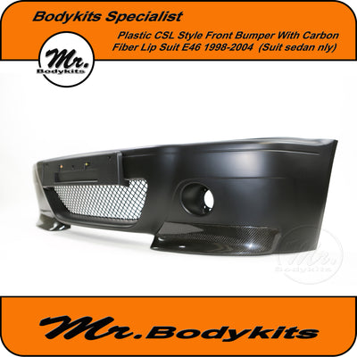 BMW E46 Sedan (non-M3) 98-04 CSL Plastic Front Bumper with Carbon Fiber Lip, Mr Bodykits