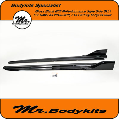 BMW F15 X5 2013-2018 G05 M-performance Style Side Skirt Extension for M-Sport Model, Gloss Black
