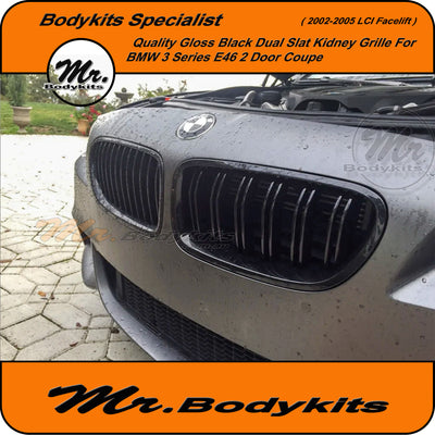 BMW 3 Series E46 LCI Coupe 2002-2005 Front Bumper Kidney Grille, Double Slat Gloss Black