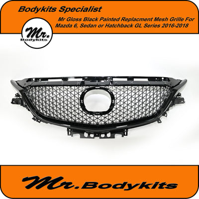 Mazda 6 GL 2016-2018 JDM Front Bumper Mesh Grille -Gloss Black Painted, Mr Bodykits
