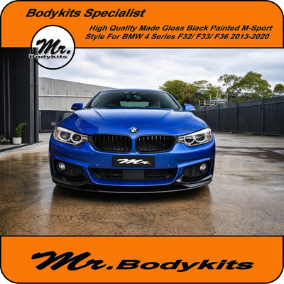 M Sport Style Front Lip Spoiler For BMW F32/ F33/ F36 (Fits M-Performance Bumper) - Gloss Black