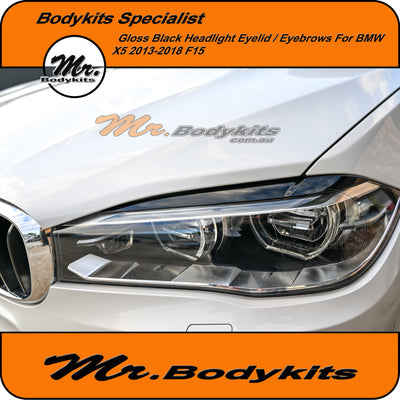 BMW F15 X5 2013-2018 Gloss Black Painted Headlight Eyelid, Left And Right Hand Set