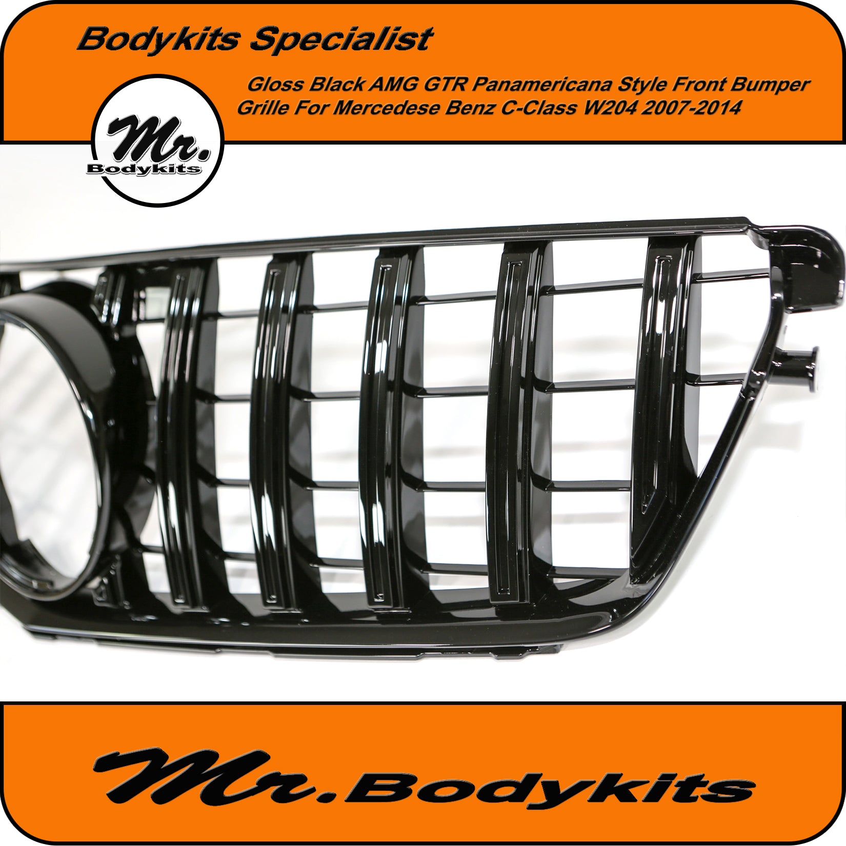 Chrome 6-Section Front Bumper Grille For Mercedes C-Class W204 (2007-2014) – AMG Style