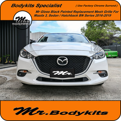 JDM Front Bumper Mesh Grille For Mazda 3 2016-2019 BN - Gloss Black Painted, Mr Bodykits