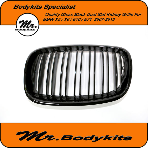 Matte Black Kidney Grille Set – BMW X5 E70 2007-2013, X6 E71 E72 – Left + Right, ABS Plastic