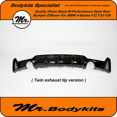 BMW 4 Series F32 F33 F36 M Performance Style Rear Bumper Diffuser,Twin Exhaust Outlet Gloss Black.