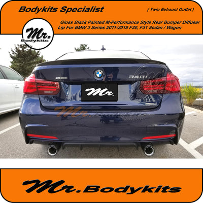 M Performance Style Rear Bumper Diffuser For BMW 3 Series F30/ F31 2011-2018, Twin Exhaust