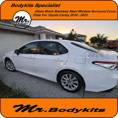 Stainless Steel Gloss Black Window Trim Cover Plate For Toyota Camry 2018-2023, 12 pc Set